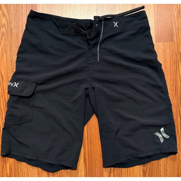 Hurley Phantom Black Board Shorts Mens 33 8" Beach Swim Trunks - Picture 1 of 6
